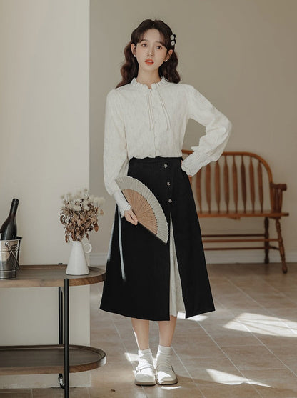 Spitze China Französisch Rock Shirt Schlitz Retro