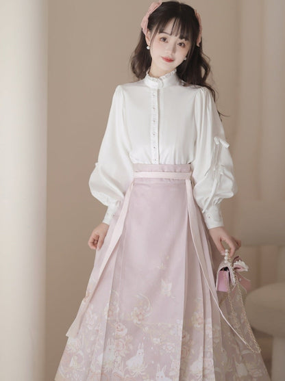 Bluse Sweet Neck Ruffle + Rabbit China Rock