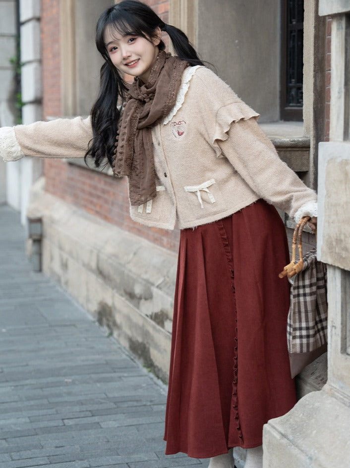 Rock Lang Cardigan Retro Creme Plissee