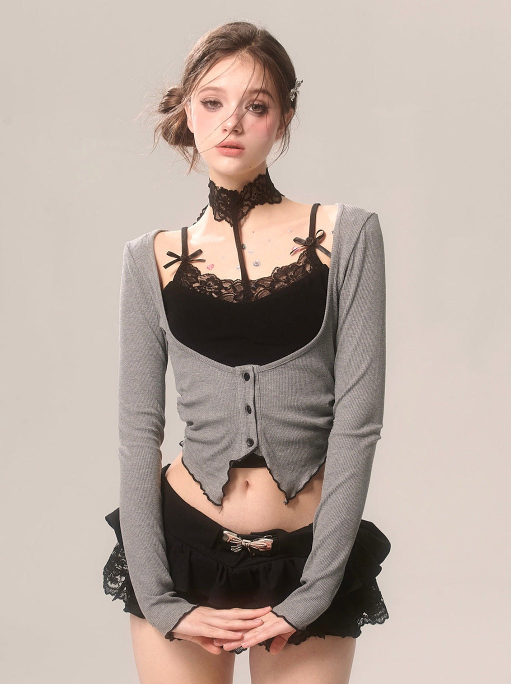 カーディガン ロマンティック オープンネック