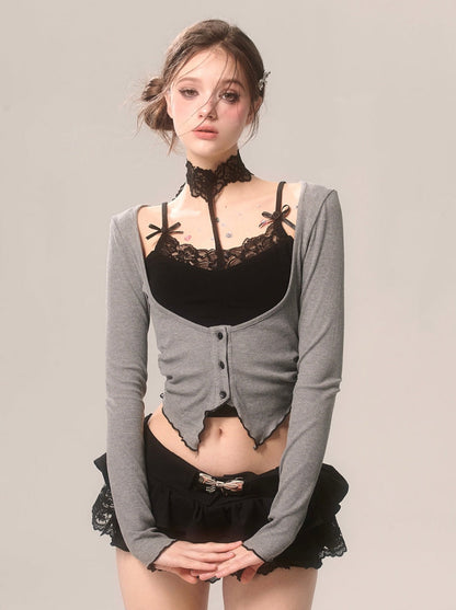 カーディガン ロマンティック オープンネック