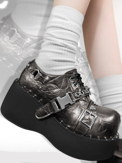 Punk Lolita Plattform Zehen Teufel Schuhe Gothic Runde Falle