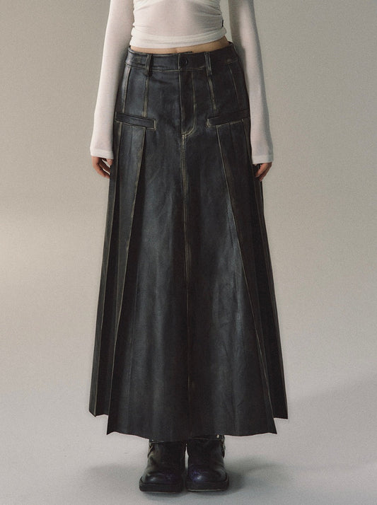 ポリッシュカラーレザーヘビースカートロング