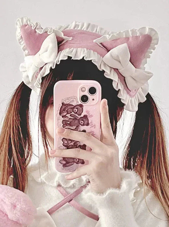 サスペンダードレスセット 耳付きベルベットテールヘアバンド フリル ふわふわ猫ハート