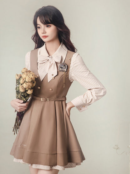 ストライプバッジシャツベストドレス+ナイト+ドレス刺繍マジックスーツ