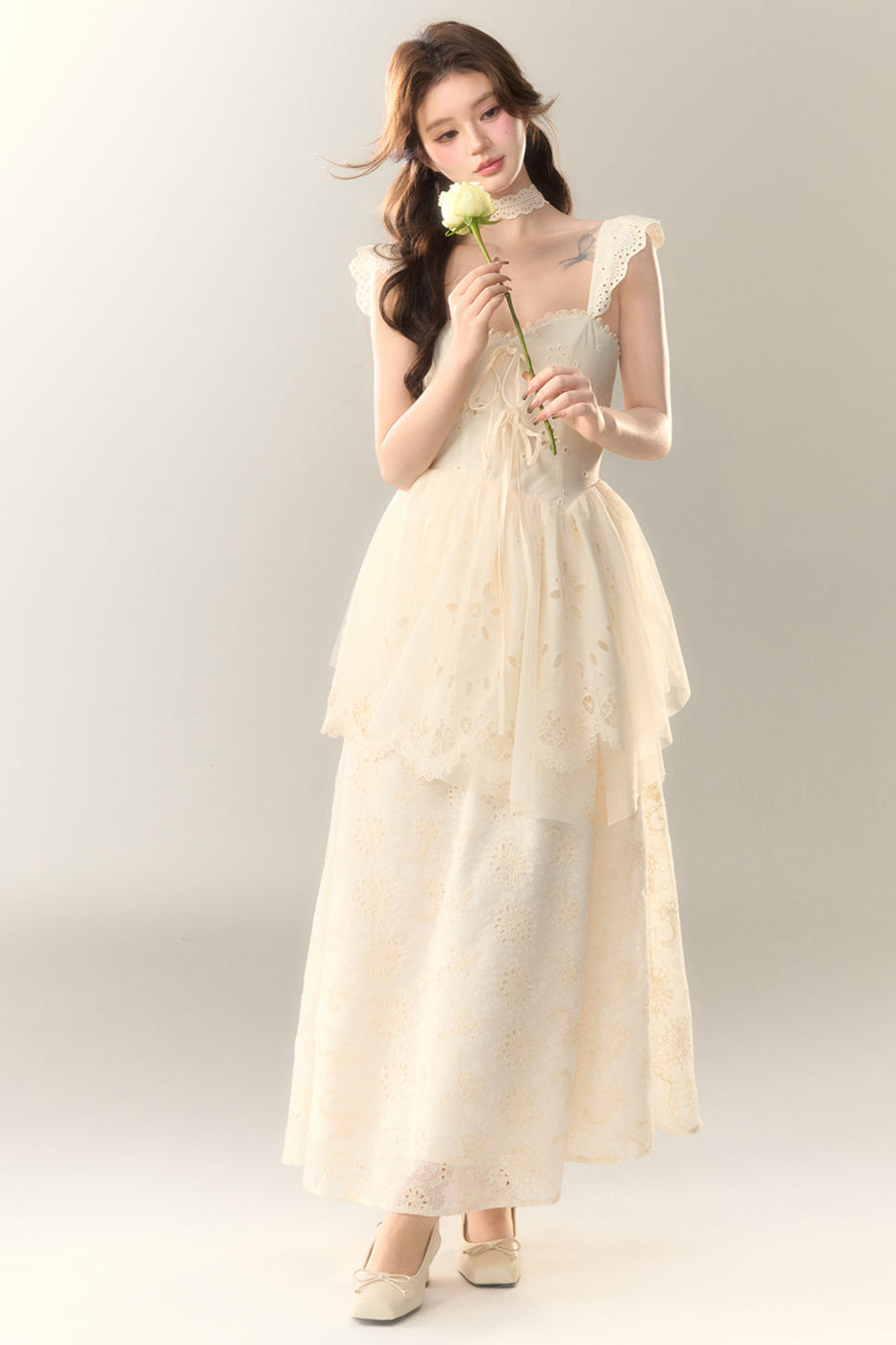 Stickereikleid Baumwolle Blume Weiß