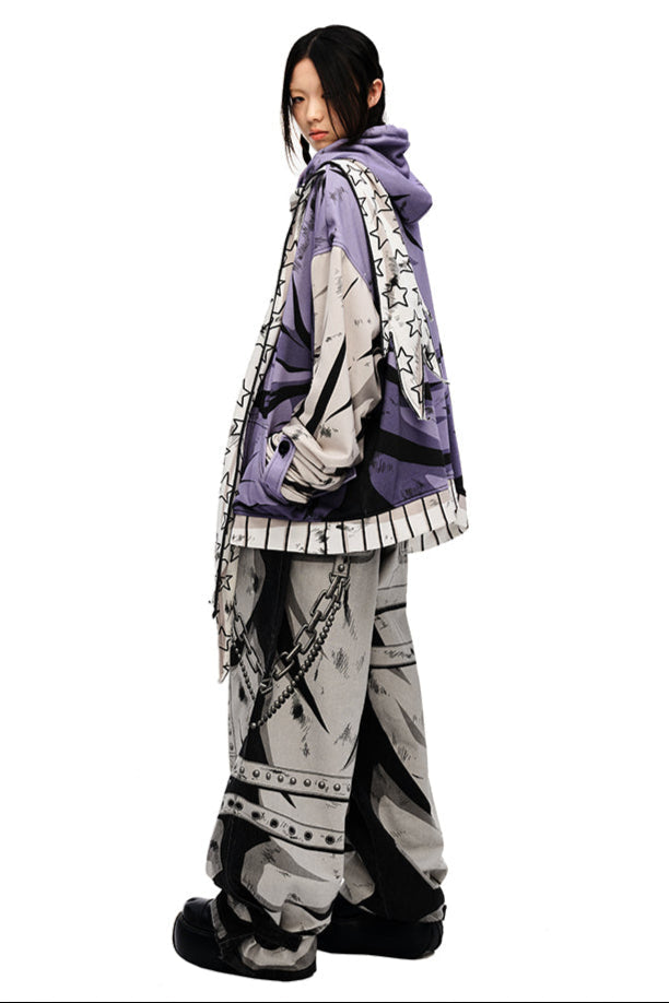 Hand 3D pants design loose painted