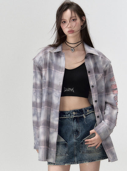 Check Shoulder Loose Silhouette Shirt