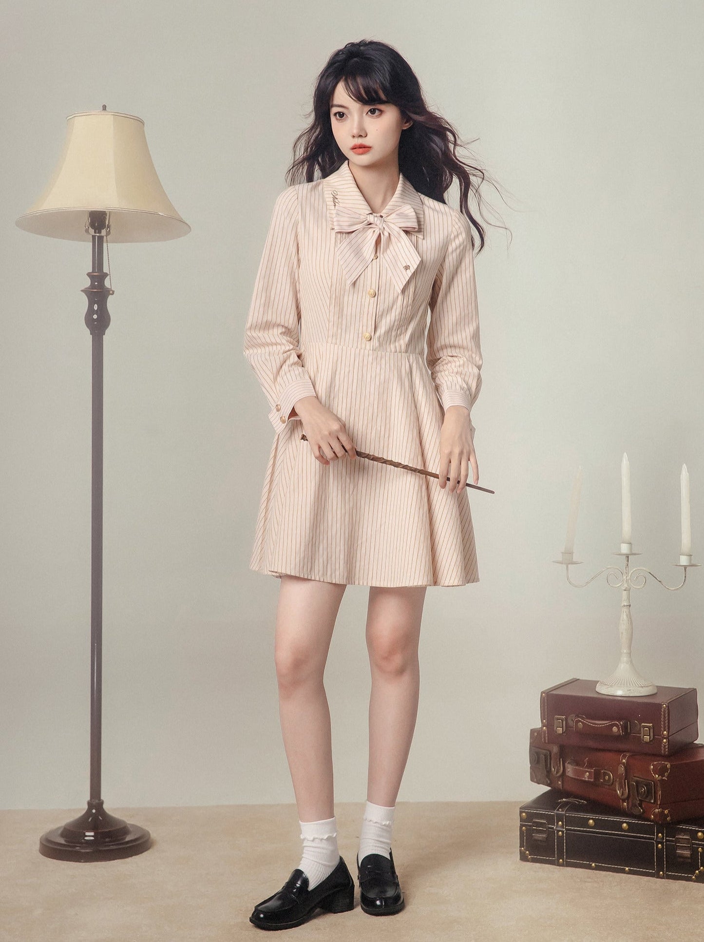 ストライプバッジシャツベストドレス+ナイト+ドレス刺繍マジックスーツ