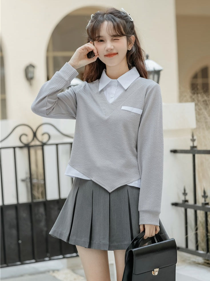 Asymmetrische College-Oberteile Retro Casual