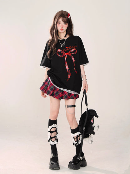 Loose T-Shirt Ribbon Lace Party