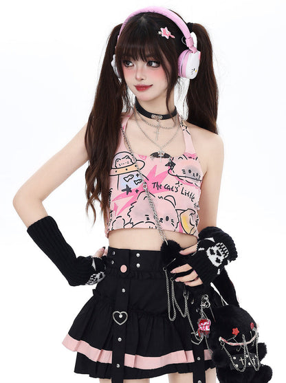 Pure Cute Print Neckholder Top Graffiti Katze