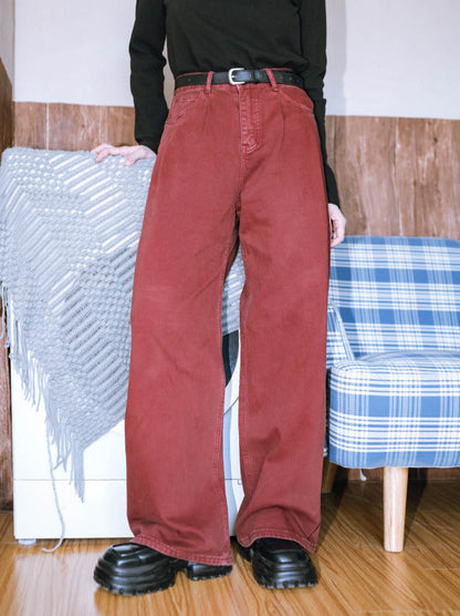 Red Denim Wide Straight