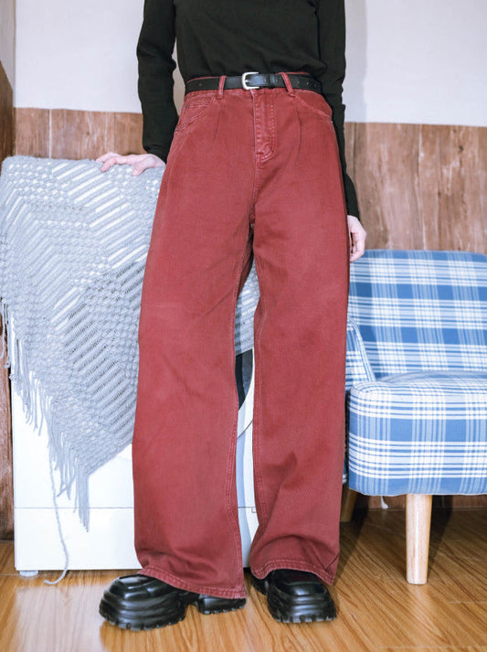 Red Denim Wide Straight
