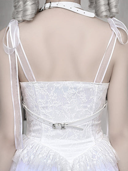 メッシュスリーピングペンタグラムゴシックレースサスペンダーホワイトアリスダークドレス