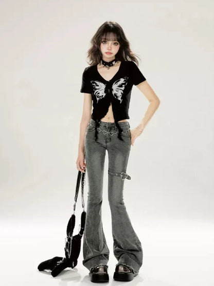 Kurzes schwarzes Top Butterfly Slim