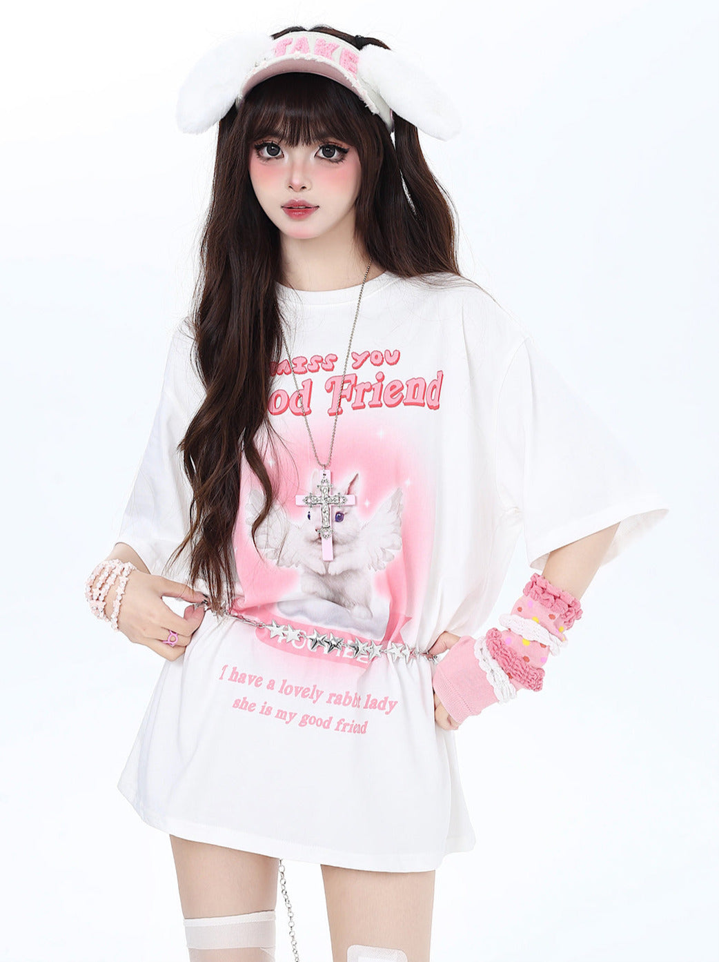 かわいいウサギのTシャツ ガーリー ゆるめ エンジェル