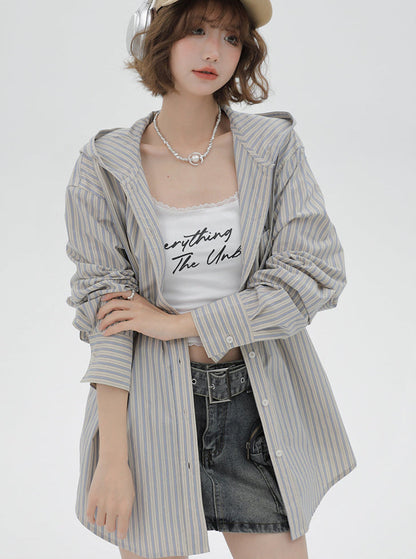 Halo Shirt Girly Over Striped Hoodie