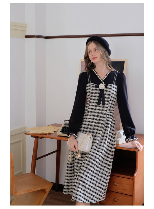 Dress Faux Retro Long Two-piece Ribbon