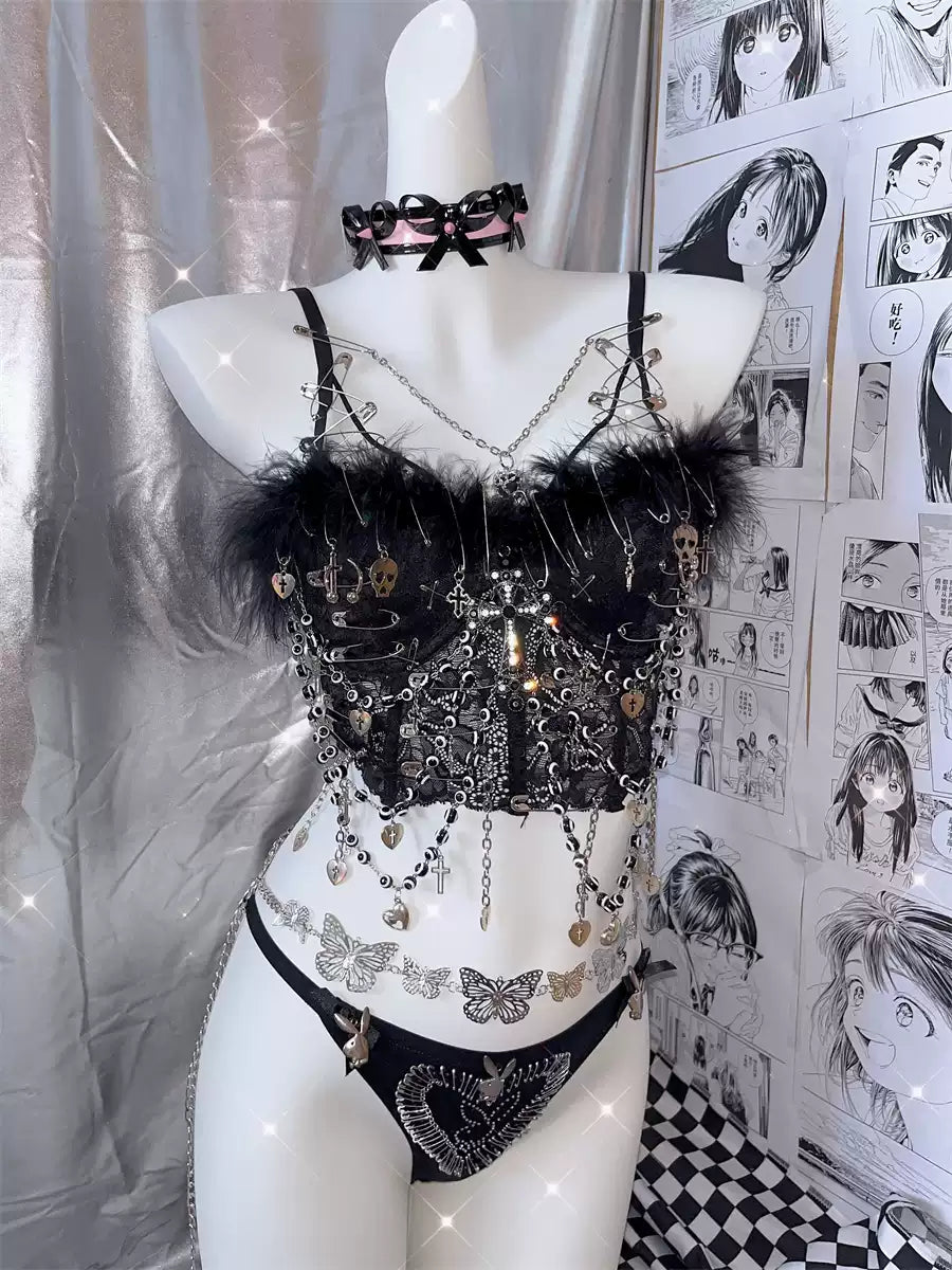 Gothic Lolita Harajuku Streetwear Pin Skull Hanging Chain Vest Rock Top