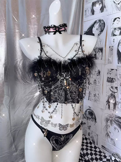 Gothic Lolita Harajuku Streetwear Pin Skull Hanging Chain Vest Rock Top