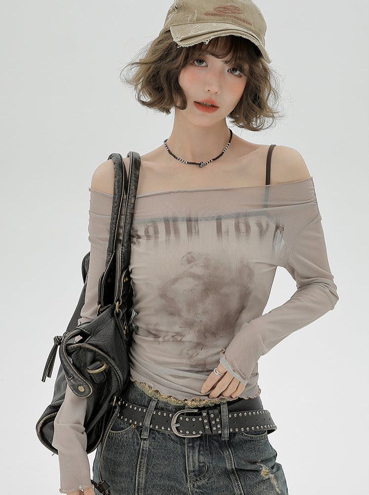 Sheer Inner Camisole Off-the-shoulder Mesh American + T long