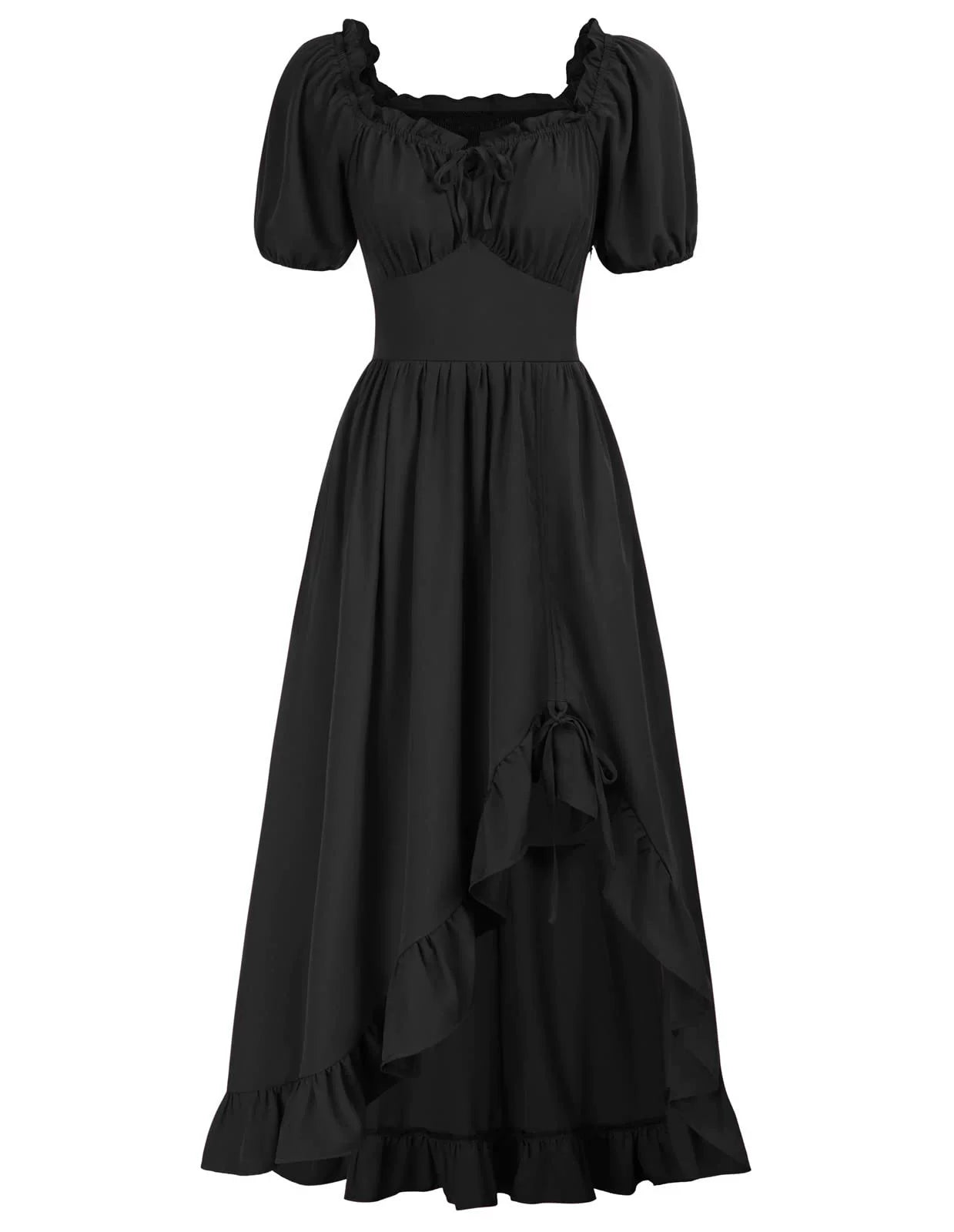 Medieval Court Short Sleeve Square Neck Dress – Irregular Hem Stage Gown