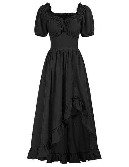 Medieval Court Short Sleeve Square Neck Dress – Irregular Hem Stage Gown