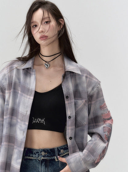 Check Shoulder Loose Silhouette Shirt