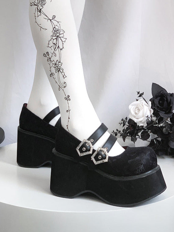 Gothic Round Retro Platform Toe Shoes Matte Punk Lace