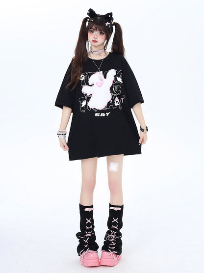 ルーズ刺繍ダークリトルTシャツゴースト