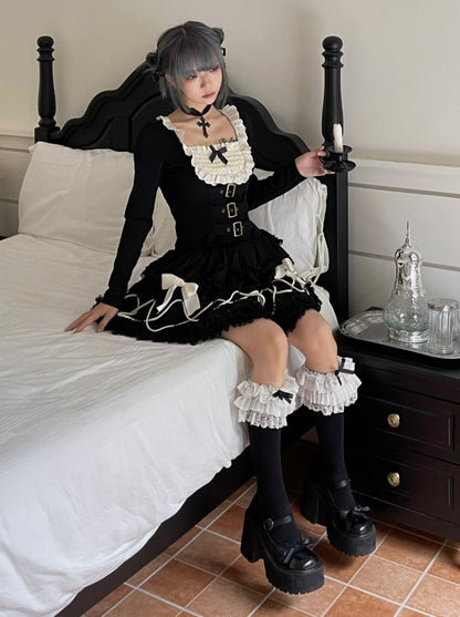 リボンフィットフェイクリベットトップツータイトピーススリム