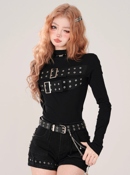 Neck High Open Black Top Style Punk Back