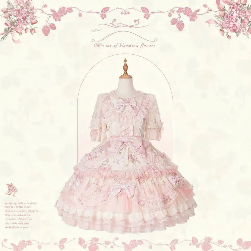 Angel Cat Blooming Wishes Vintage Lolita Dress – JSK & OP Original Design [Deposit]