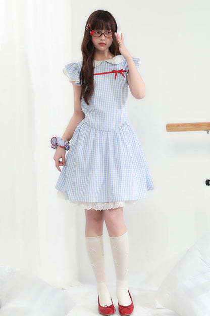 kariertes süßes Kleid mit Schleife