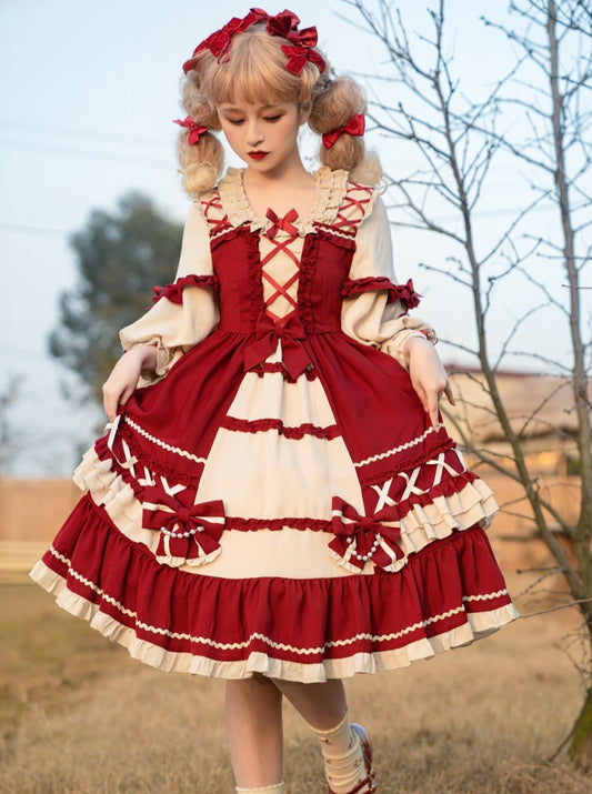 Dress Lolita Lace-up Lace-up + Hairband Princess