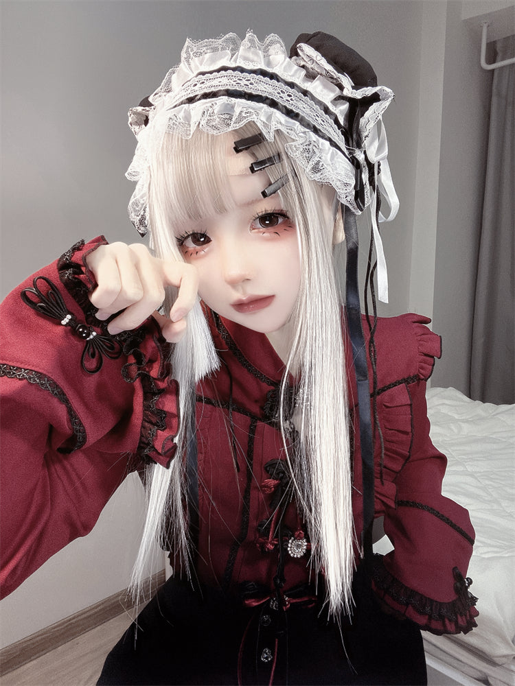 レースバックルフリルシャツ チャイナスリーブベル