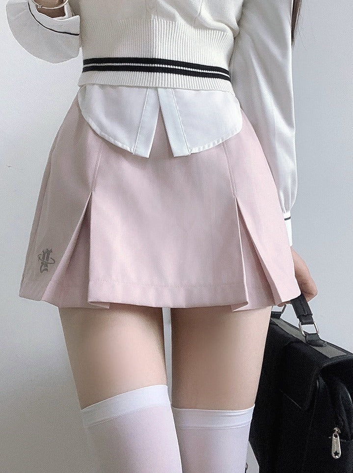 Jacket College Vest + Skirt Shirt Box + Slim Pleated Girl Sweet Ribbon Style