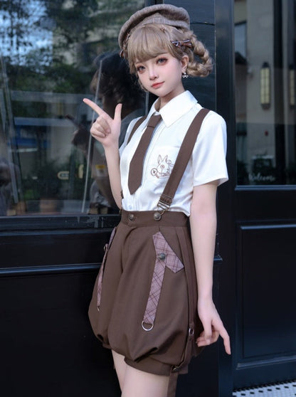 シャツベストパンツ + ボーイブラウンバルーンレトロ