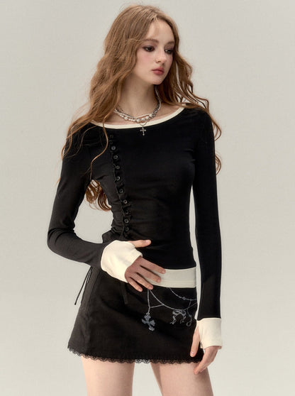 ステッチラウンドネックフェイクツーピースセーター