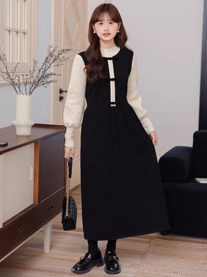 Stück Kragen Hohe Kleid Halb Zwei Kontrast Faux