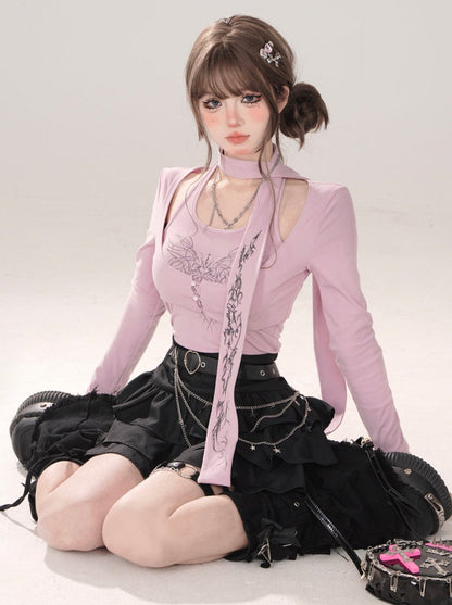 Letter Tops Halter Neck Slim Halter