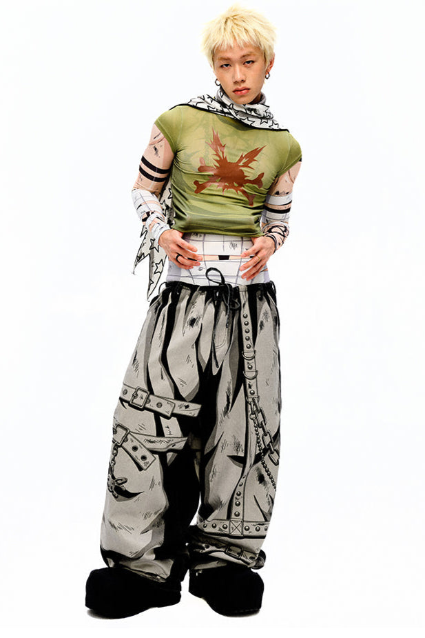 Hand 3D pants design loose painted