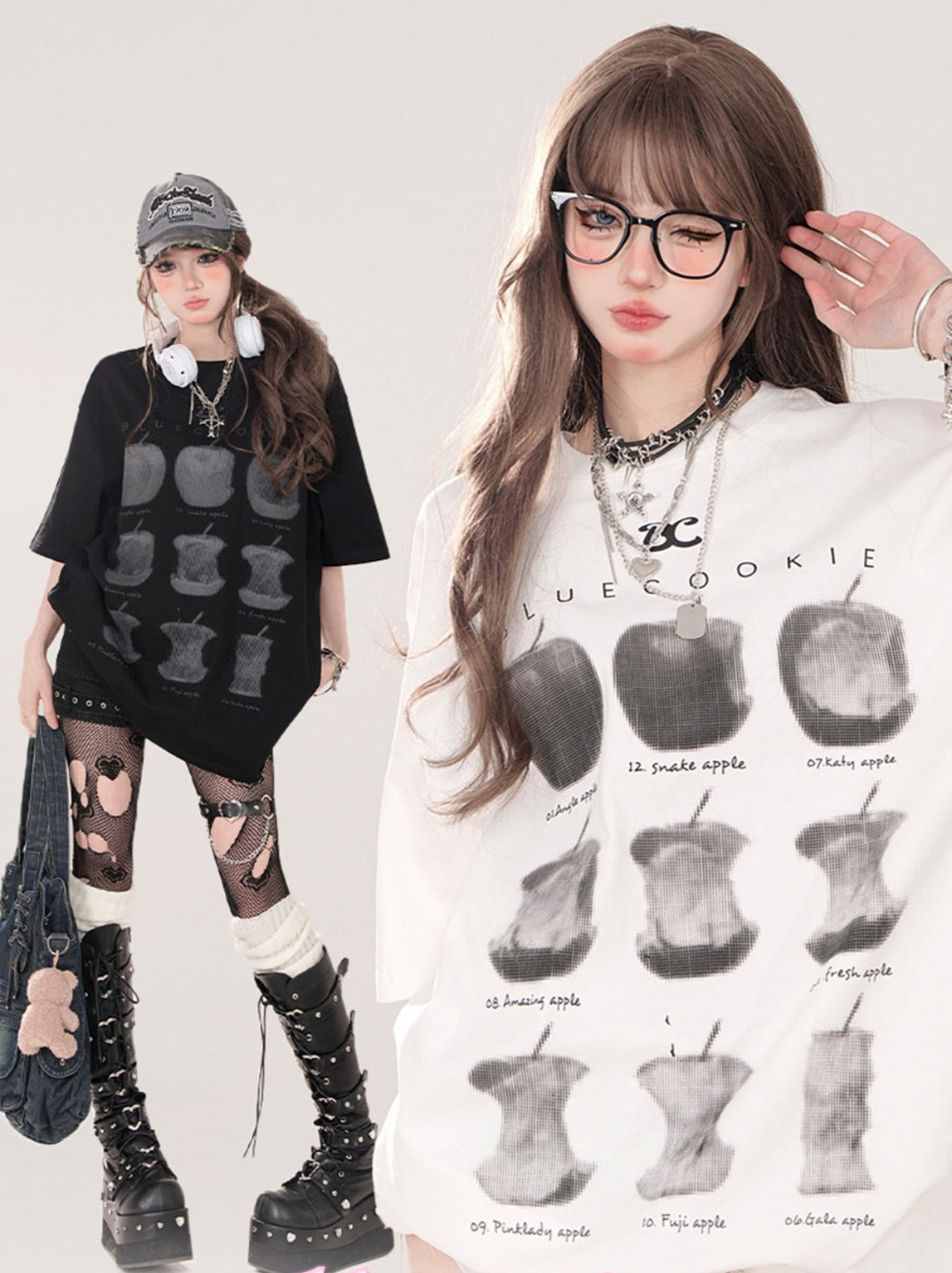 アップルプリント ルーズTシャツ アメリカン