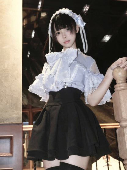 シャツ シアーリボン ショルダーレース