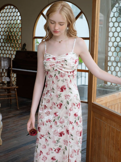 レトロドレス フラワーサスペンダー チェリーレッド