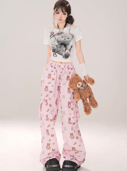 Cargo Baby Sweet Bear Loose Pants