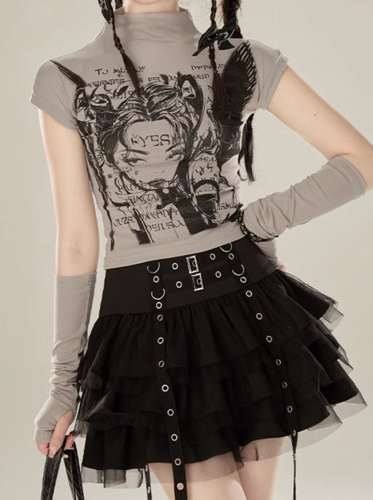 Punk Black Skirt Mesh