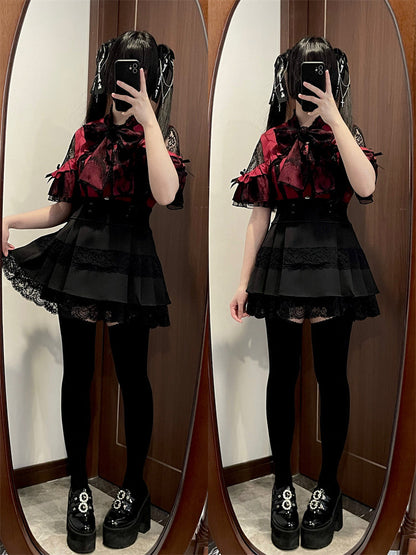 シャツ シアーリボン ショルダーレース