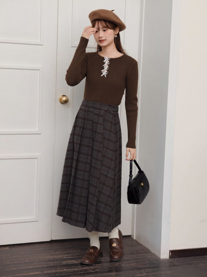 グレースカート チェックプリーツ ロング レトロ